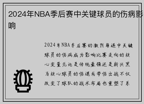2024年NBA季后赛中关键球员的伤病影响